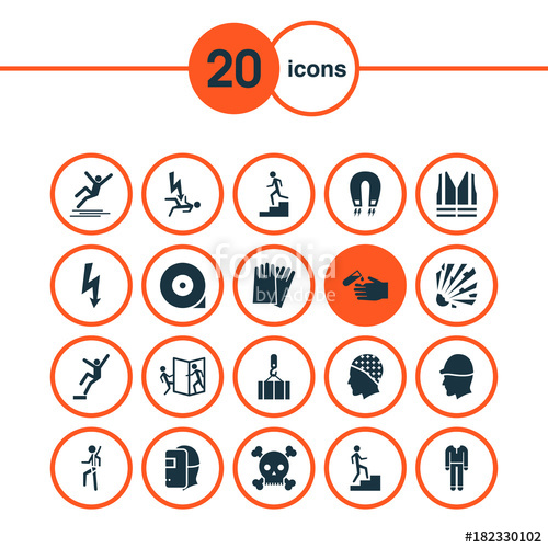 500x500 Safety Icons Set With Fall Hazard, Welding Mask, Repair And Other