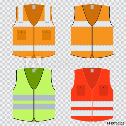 500x500 Vest Safety Vector Flat Set Construction Jacket Of Orange, Red