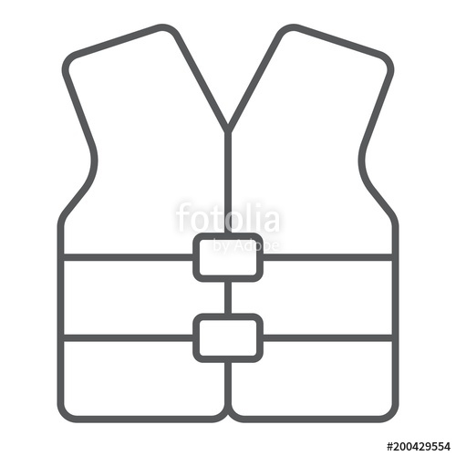 500x500 Life Vest Thin Line Icon, Safety And Swimming, Life Jacket Sign