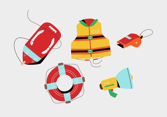 700x490 Lifeguard Tools And Stuff For Safety Vector Flat Illustration Pack
