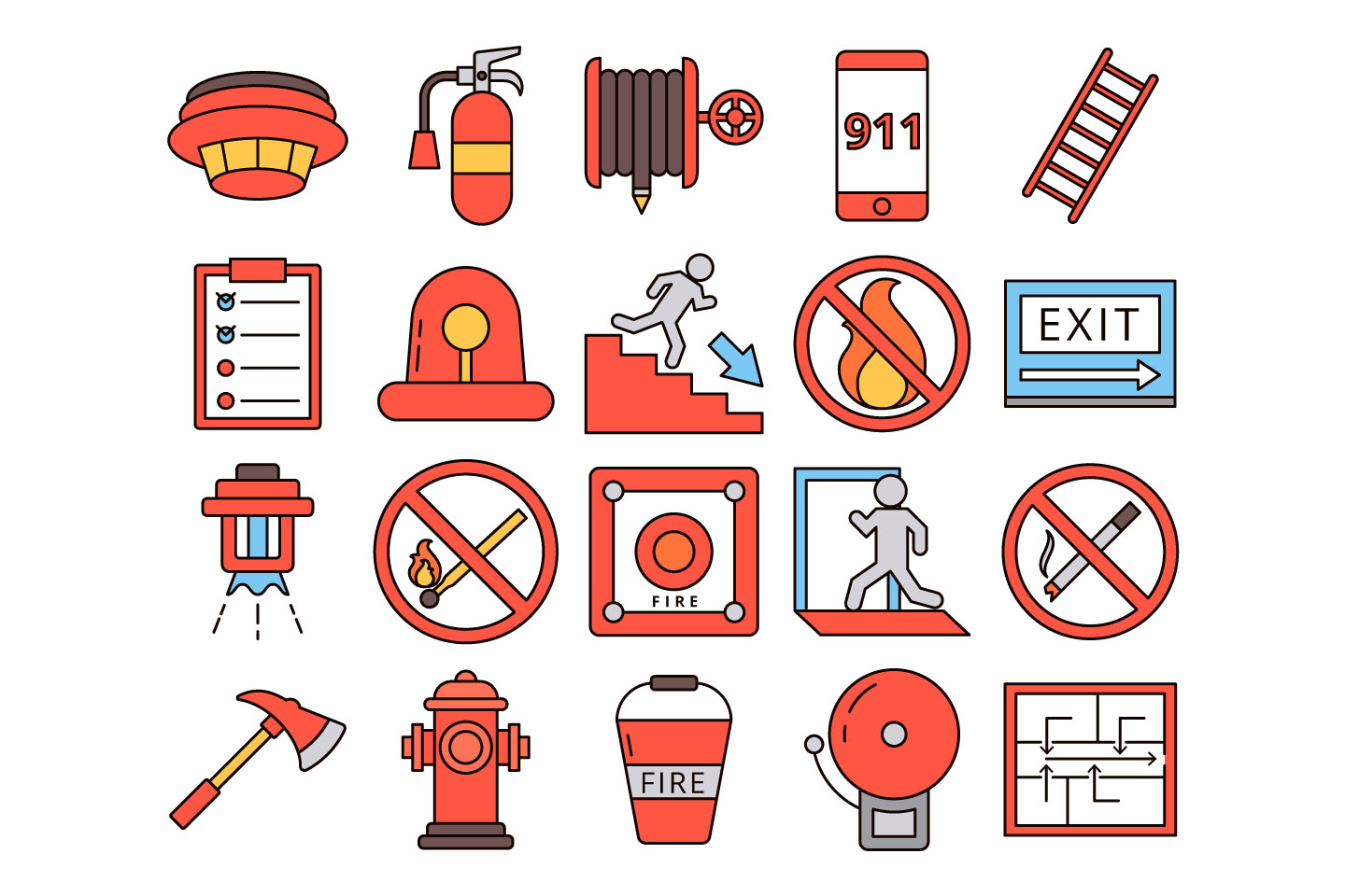 1440x960 Fire Safety Vector Free Icon Set