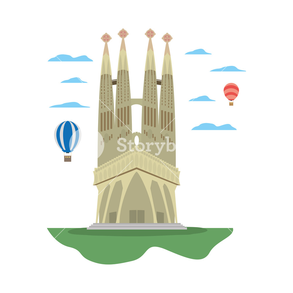 1000x1000 Sagrada Familia Tower And Air Balloons Vector Illustration Royalty