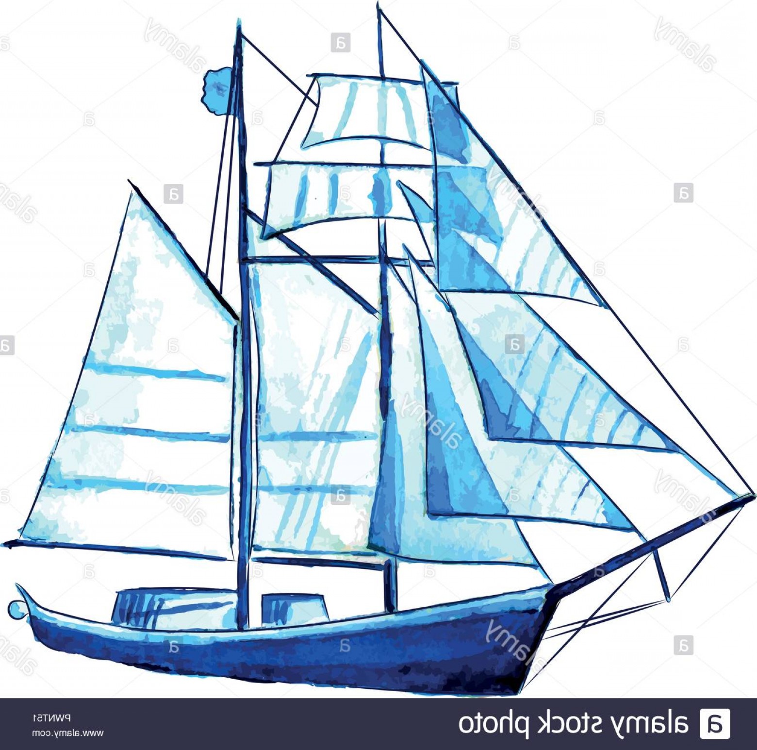 1560x1545 Big Blue Watercolor Sail Ship Vector Illustration Image Handandbeak