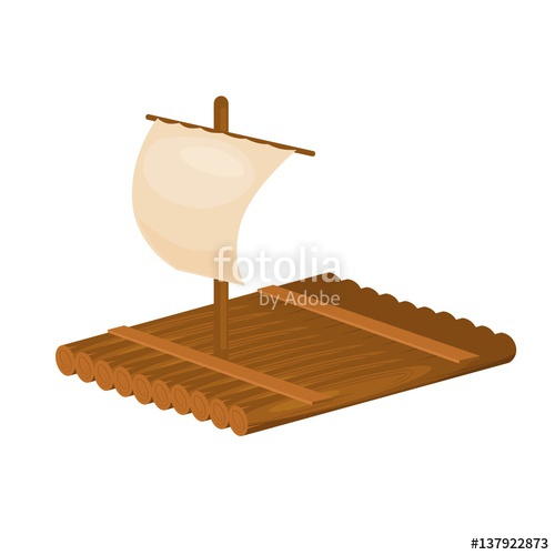 500x500 Wooden Raft With Sail Vector Isolated Illustration Stock Image