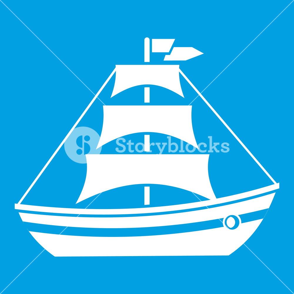 1000x1000 Boat With Sails Icon White Isolated On Blue Background Vector