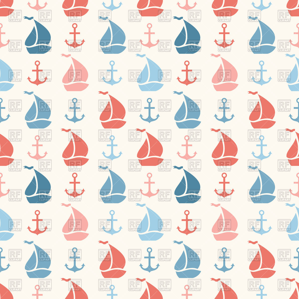 1200x1200 Seamless Pattern With Cute Anchor And Sailboat Vector Image
