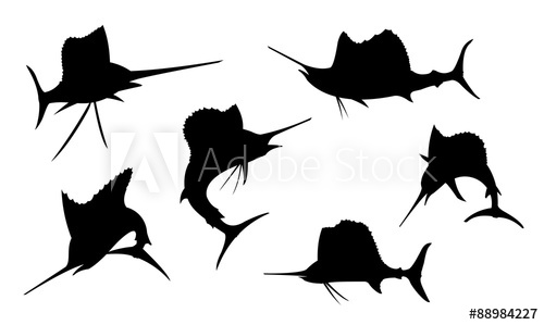 500x299 Sailfish And Marlin Fish Silhouette Vector Illustration