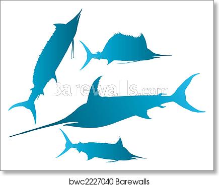 435x370 Marlin, Sailfish Vector, Art Print Barewalls Posters Prints