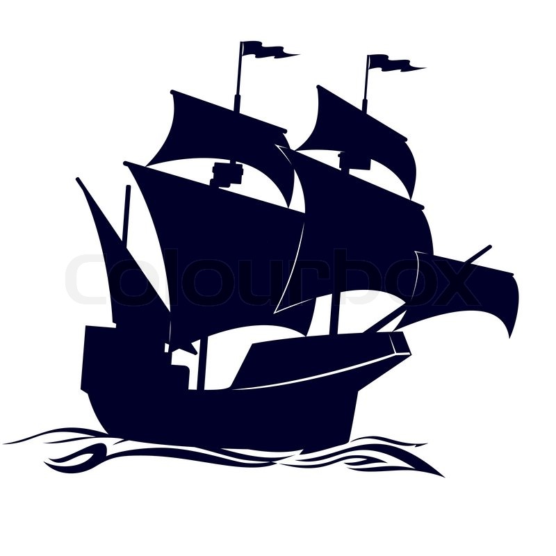 800x800 Contour Of An Old Sailing Ship Stock Vector Colourbox