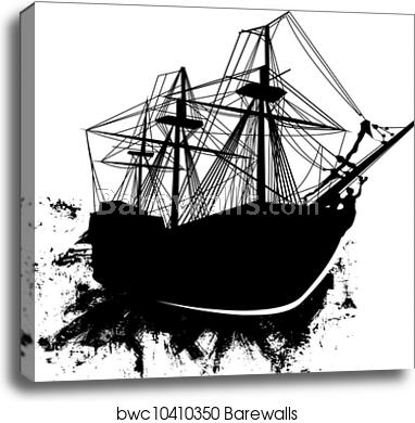 382x390 Grunge Pirate Ship Vector, Canvas Print Barewalls Posters