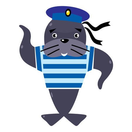 450x450 Funny Jolly Seal Sailor In Vest And Sailor Hat Children Vector