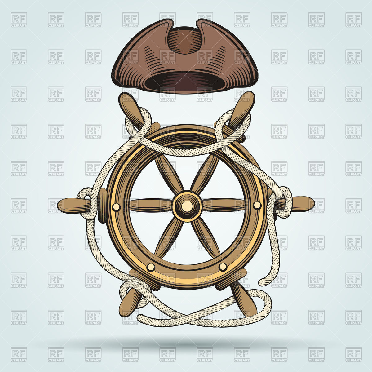 1200x1200 Steering Wheel With Ropes And Sailor Hat Vector Image Of Objects