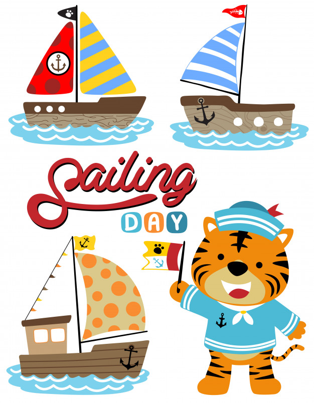 626x804 Funny Sailor Vector Cartoon With Set Of Sailboats Vector Premium