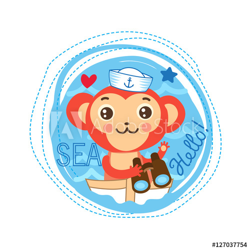500x500 Cute Monkey Sailor Vector Illustration Sea Theme Cartoon Vector