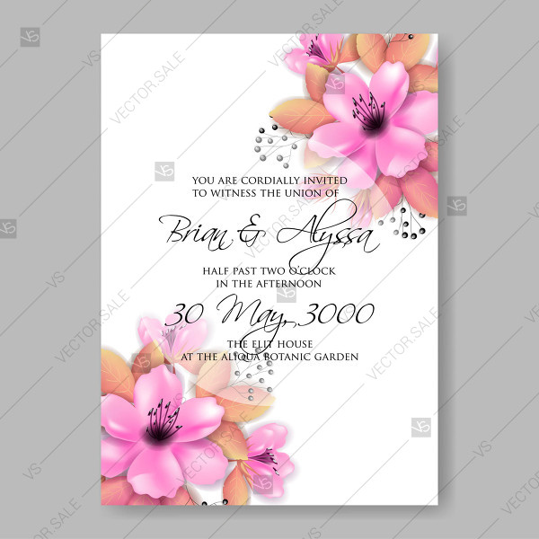 Pink Anemone Sakura Flower Wedding Invitations Vector Template 600x600 Pink Anemone Sakura Flower Wedding Invitations Vector Template