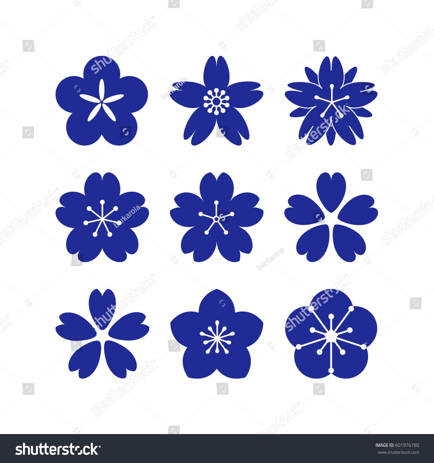 Set Of Simple Vector Sakura Flowers In A Flat Style Floral Design 1500x1600 Set Of Simple Vector Sakura Flowers In A Flat Style Floral Design