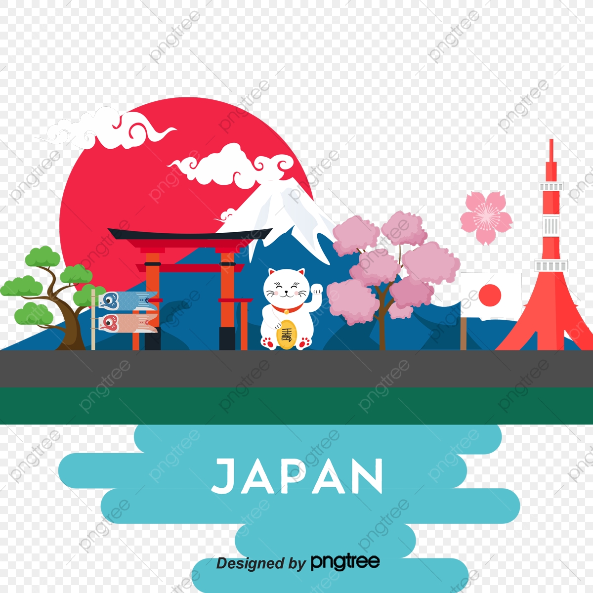 1200x1200 Sakura Vector Wind Japanese Tourist Elements Combination, Cartoon