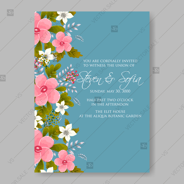 600x600 White Jasmine Pink Anemone Sakura Vector Bridal Shower Invitation