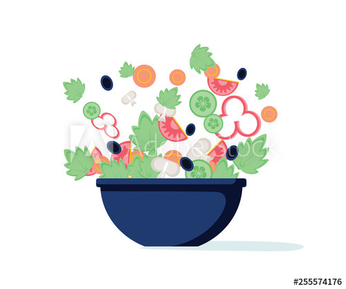 500x417 Salad Bowl Green Salad With Peppers, Tomato, Cucumber, Mushrooms