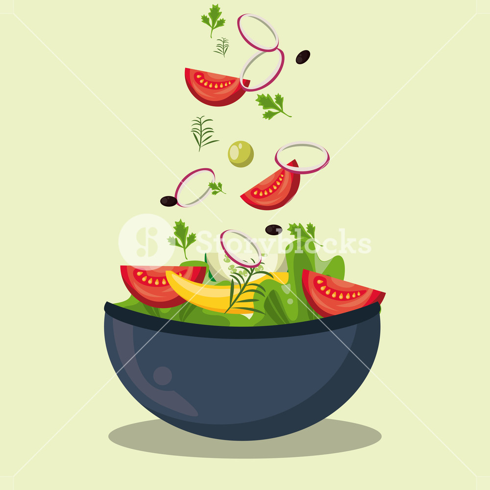 1000x1000 Delicious And Healthy Salad In Bowl Vector Illustration Graphic