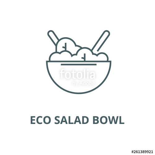 500x500 Eco Salad Bowl Line Icon, Vector Eco Salad Bowl Outline Sign