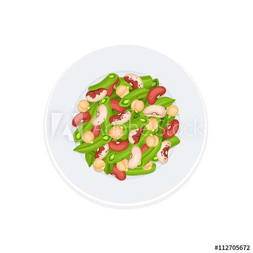 500x500 Fresh Salad From Beans, French Beans And Chickpea On Plate