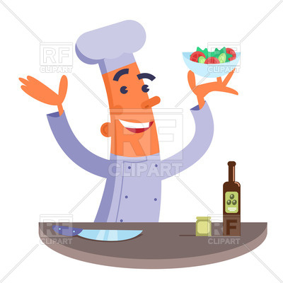 400x400 Cartoon Chef Holding Plate With Salad Vector Image Of People