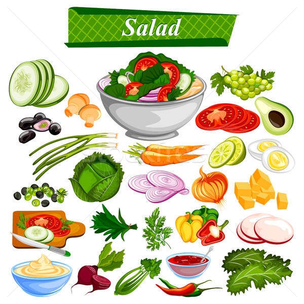 600x600 Food And Spice Ingredient For Healthy Salad Vector Illustration