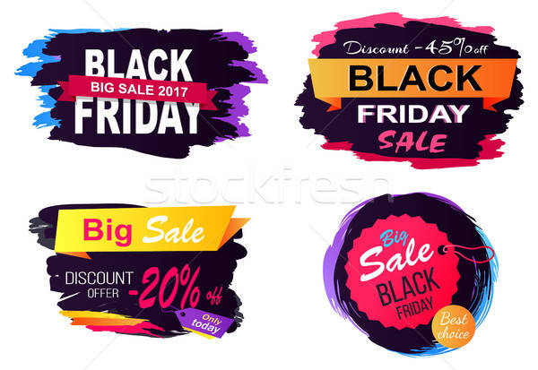 600x413 Black Friday Big Sale Stickers Vector Illustration Vector