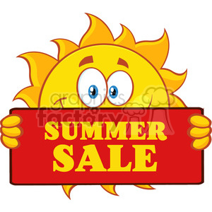 300x300 Cute Sun Cartoon Mascot Character Holding A Sign With Text Summer