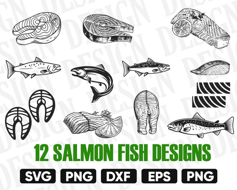 794x635 Salmon Fish Fish Silhouette Salmon Fish Vector Fishing Etsy