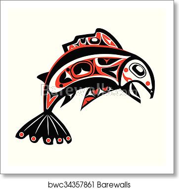 362x382 Native Salmon Vector, Art Print Barewalls Posters Prints
