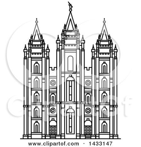 450x470 Clipart Of A Black And White Line Drawing Styled American Landmark