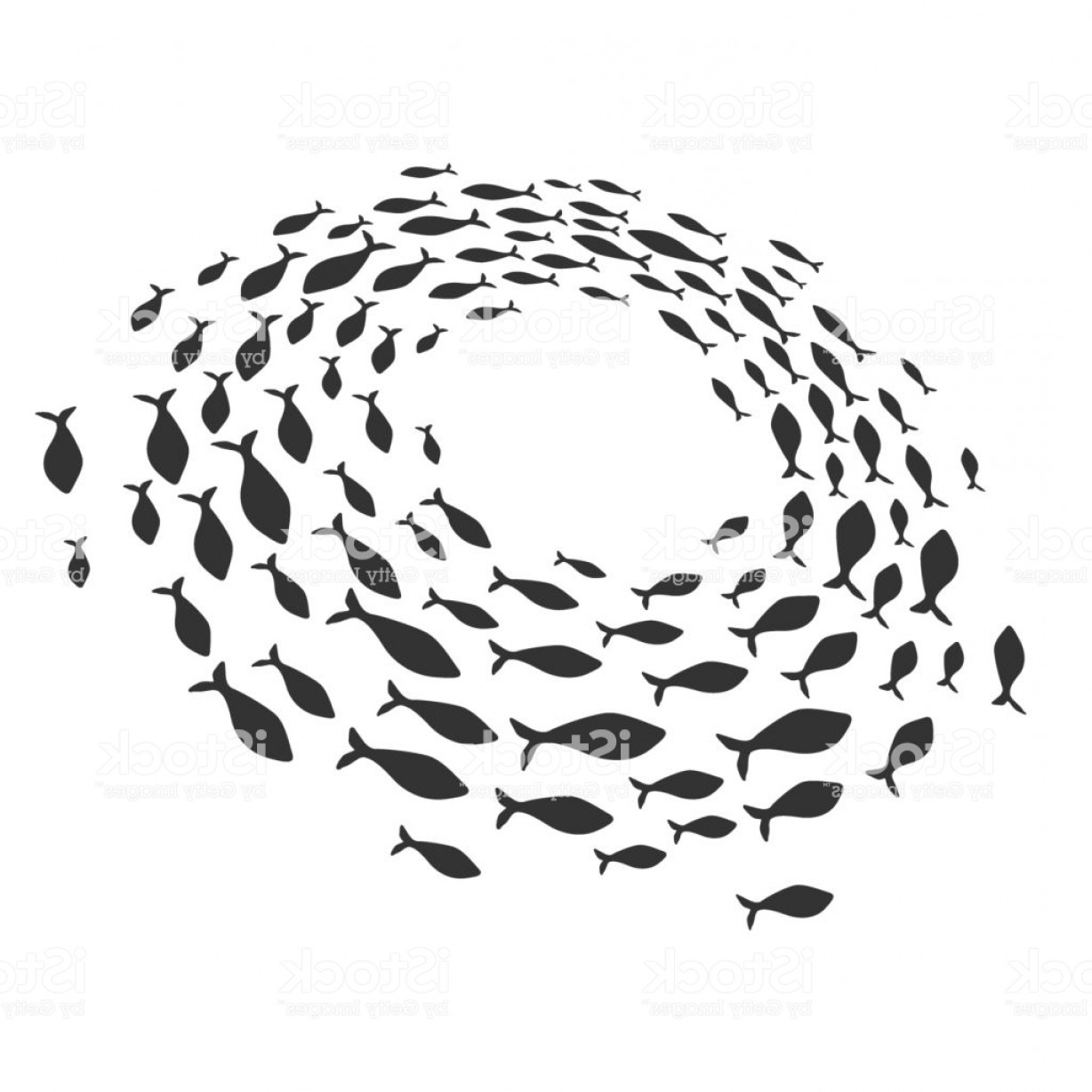 1228x1228 School Of Fish A Group Of Silhouette Fish Swim In A Circle Marine