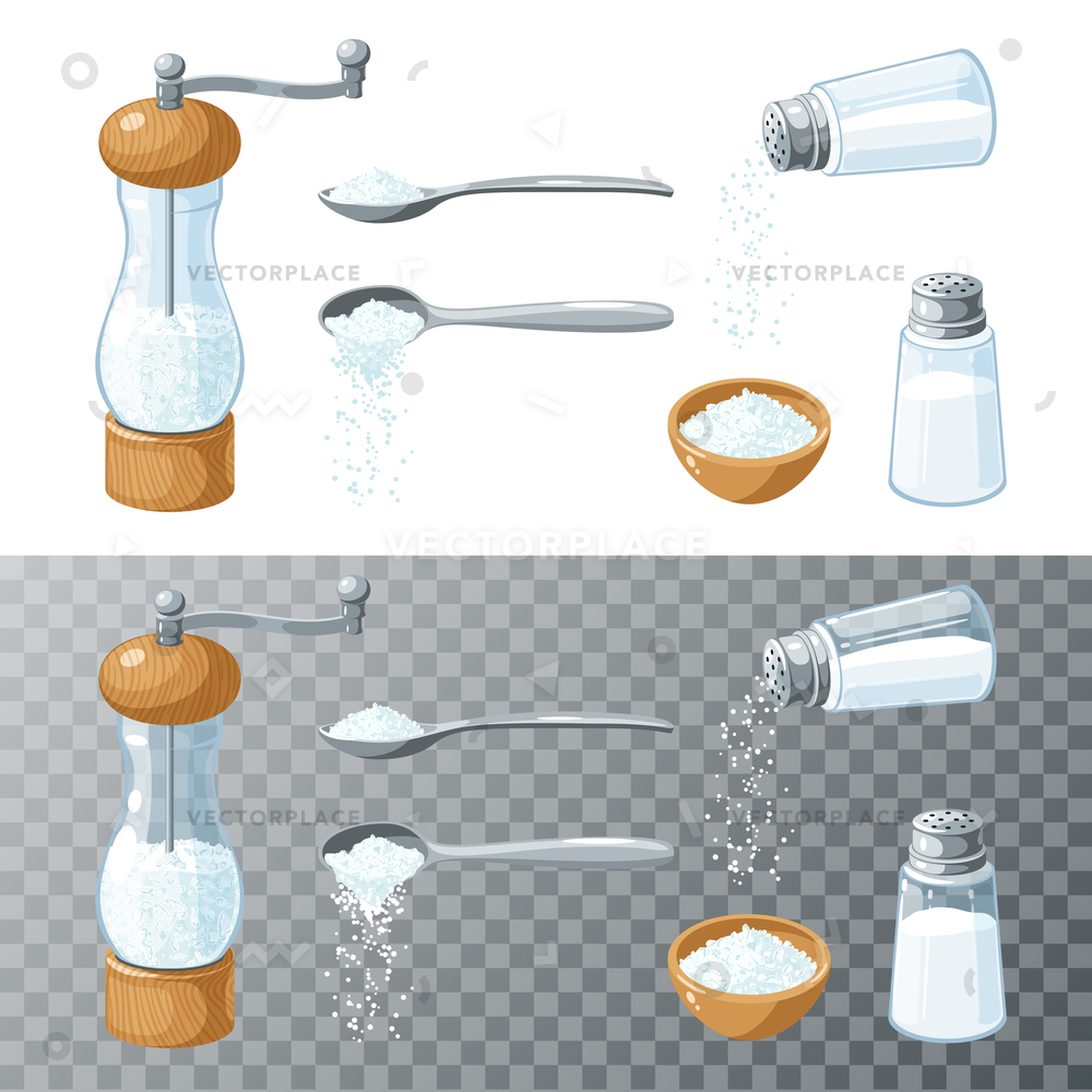 1000x1000 Salt Collection Transparent Glass Shaker Metal Vector Illustration