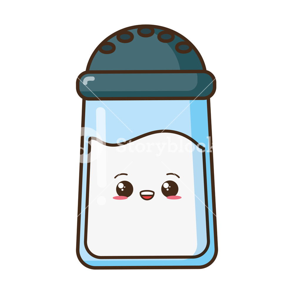 1000x1000 Kawaii Salt Container Food Cartoon Vector Illustration Royalty