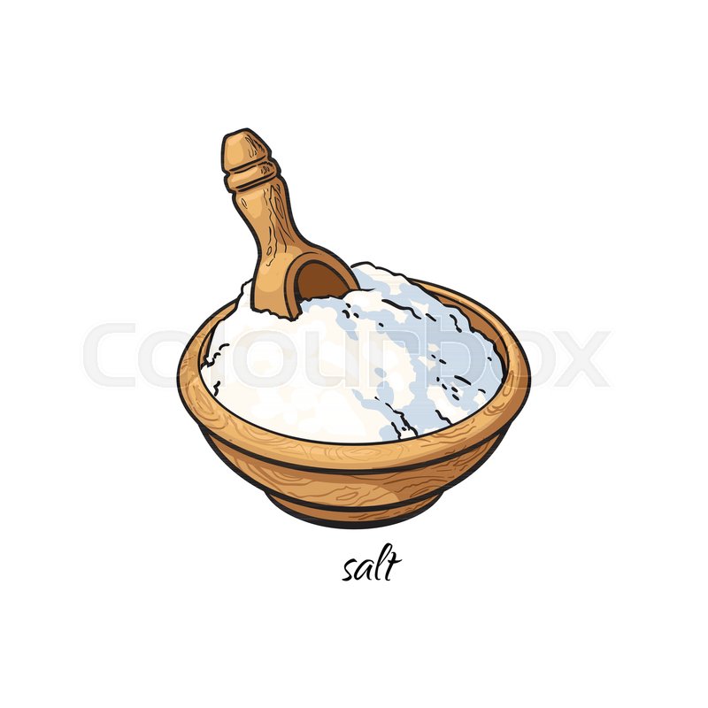 800x800 Bowl Of Sea Salt With Wooden Shovel Stock Vector Colourbox