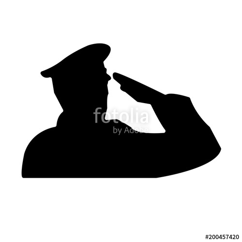 500x500 Saluting Soldier Silhouette On White Background, In Black, Wearing