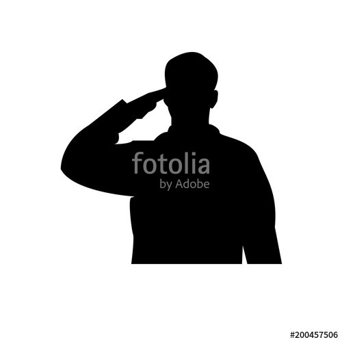 500x500 Saluting Soldier Silhouette On White Background, In Black Stock