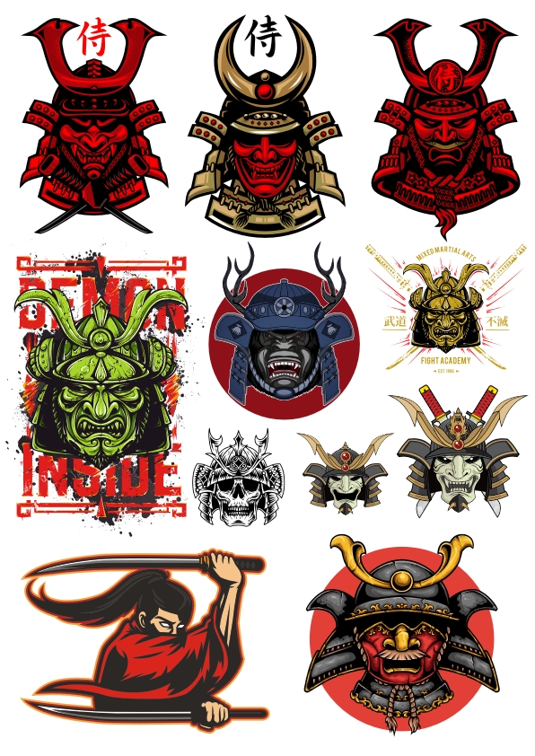 596x842 Samurai Mask Vector Set Free Vector Download In Cdr