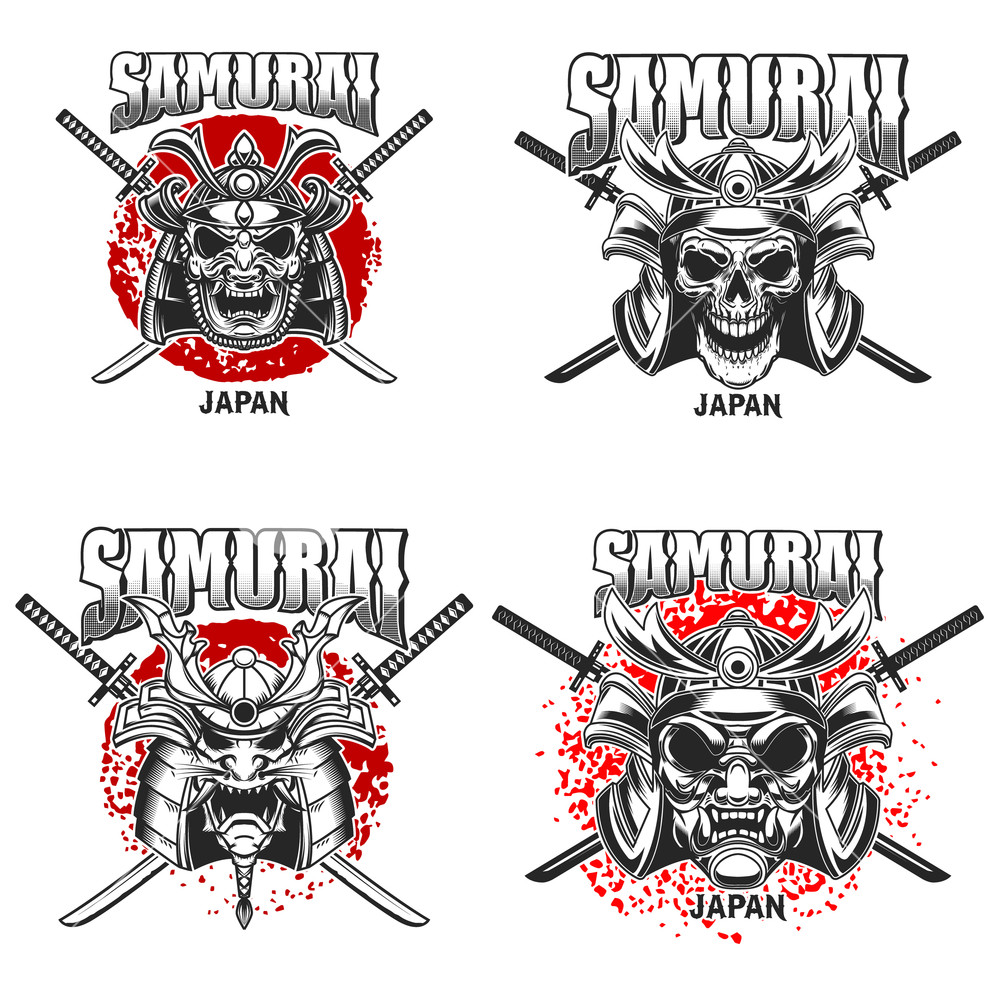 1000x1000 Emblem Template With Samurai Helmet And Crossed Katanas On Grunge