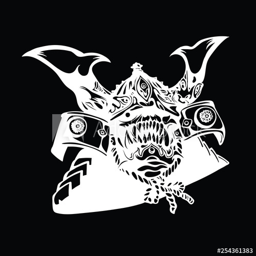 500x500 Screaming Japanese Monster In Samurai Helmet, Black Background