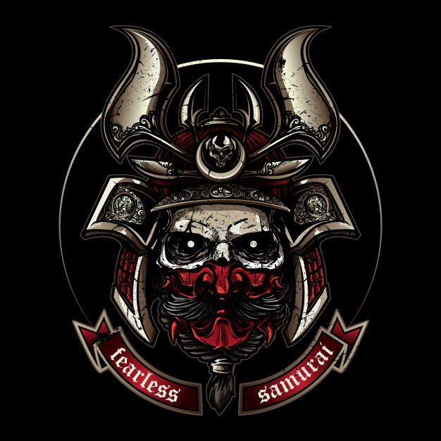 626x626 Skull Wearing Classic Samurai Helmet In Hand Drawing Style Vector