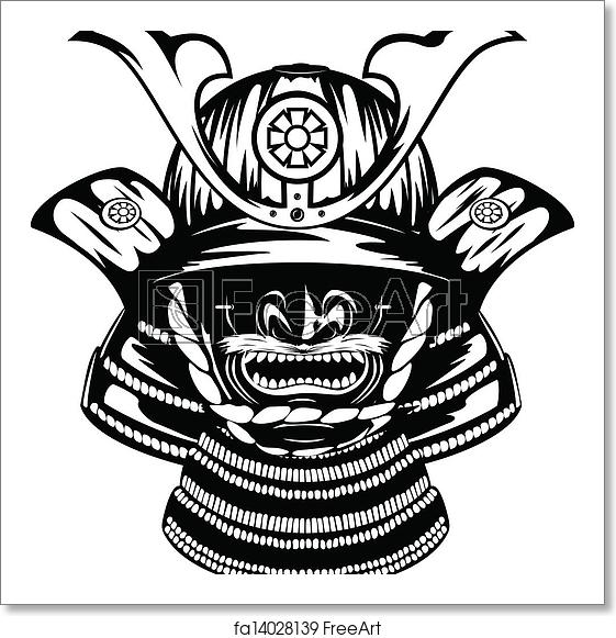 561x581 Free Art Print Of Samurai Helmet Menpo With Yodare Kake Vector