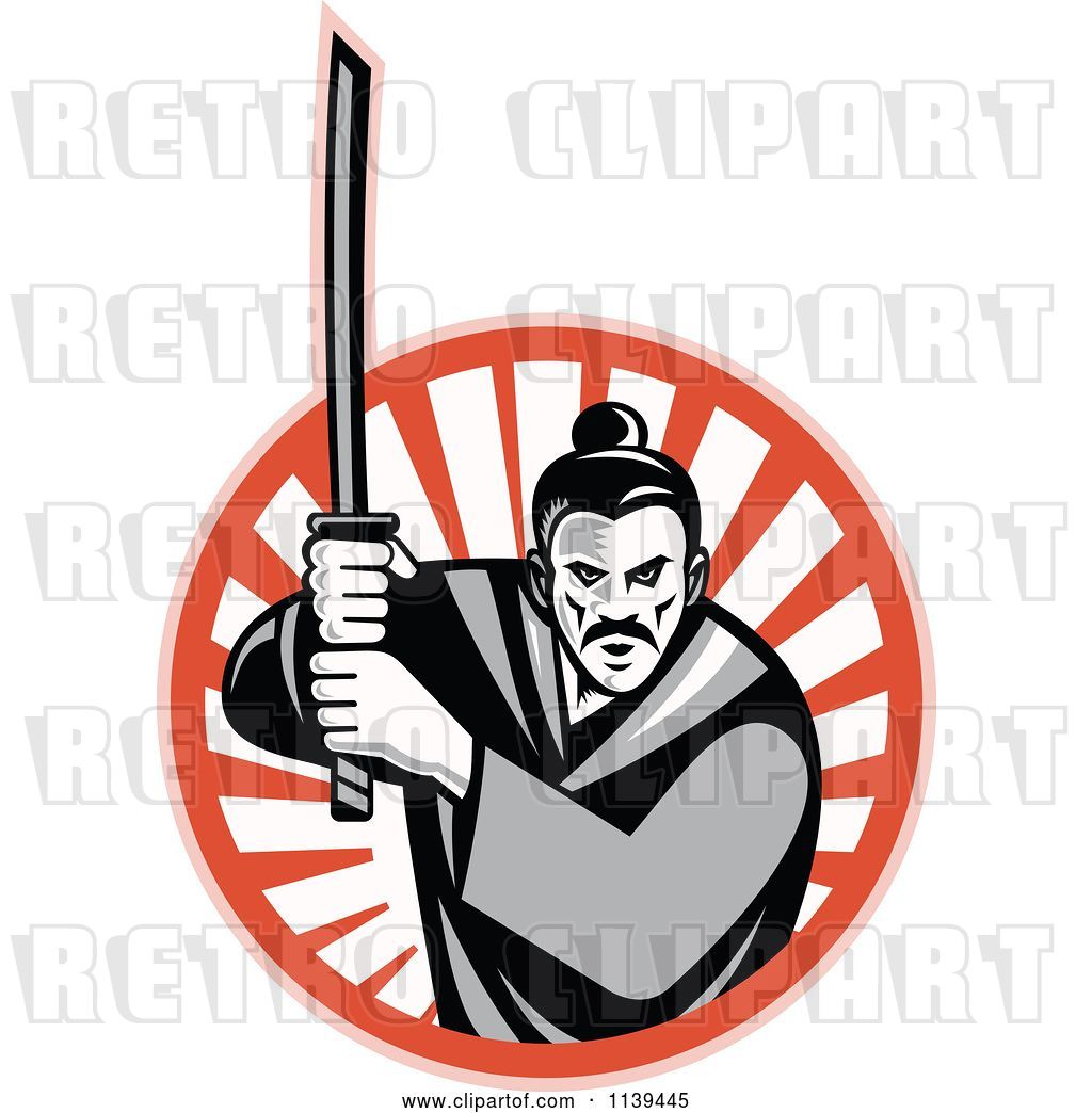 1024x1044 Vector Clip Art Of Retro Grayscale Samurai Warrior And Katana