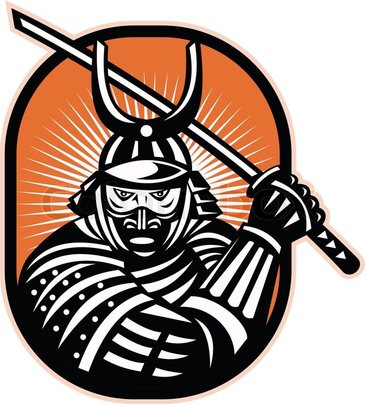 722x800 Japanese Samurai Warrior Sword Retro Stock Vector Colourbox