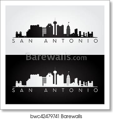362x382 San Antonio Skyline Silhouette, Art Print Barewalls Posters
