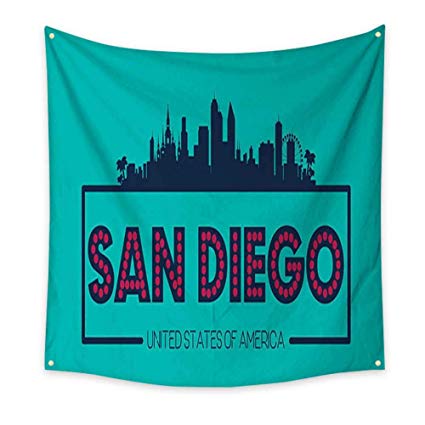 425x425 Homehot Flower Tapestry San Diego Skyline Silhouette