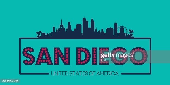 589x295 San Diego Skyline Silhouette Poster Vector Premium Clipart