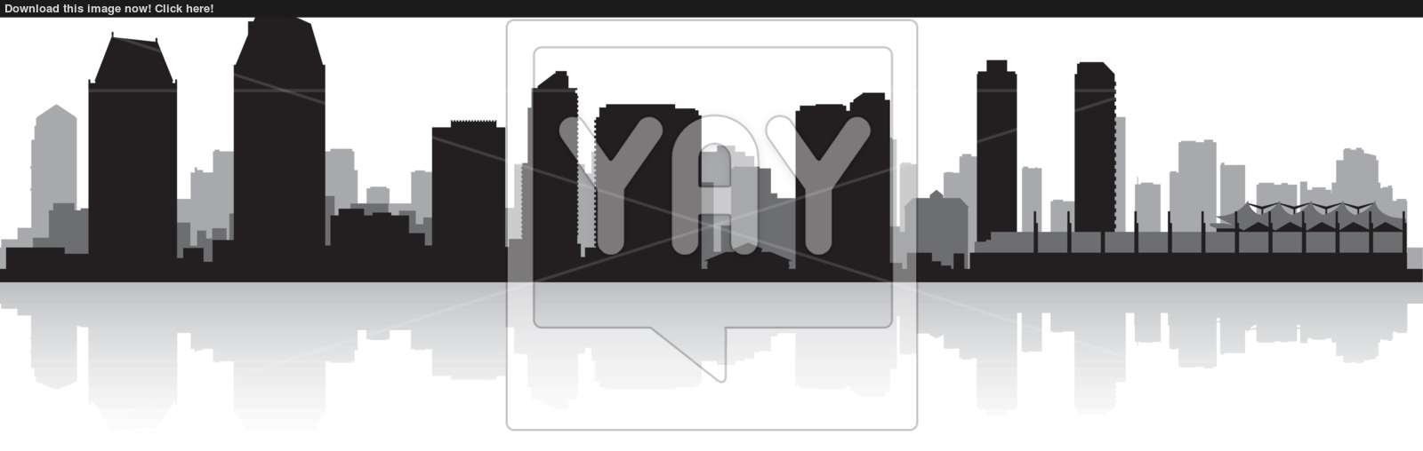 1600x508 San Diego City Skyline Silhouette Vector